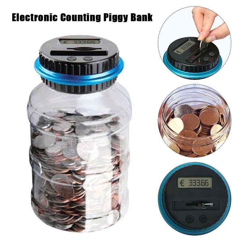 1.8L Euro Piggy Bank Counter Coin Electronic Digital LCD Counting Coin Money Saving Box Jar Coins Storage Box EURO Money Deposit