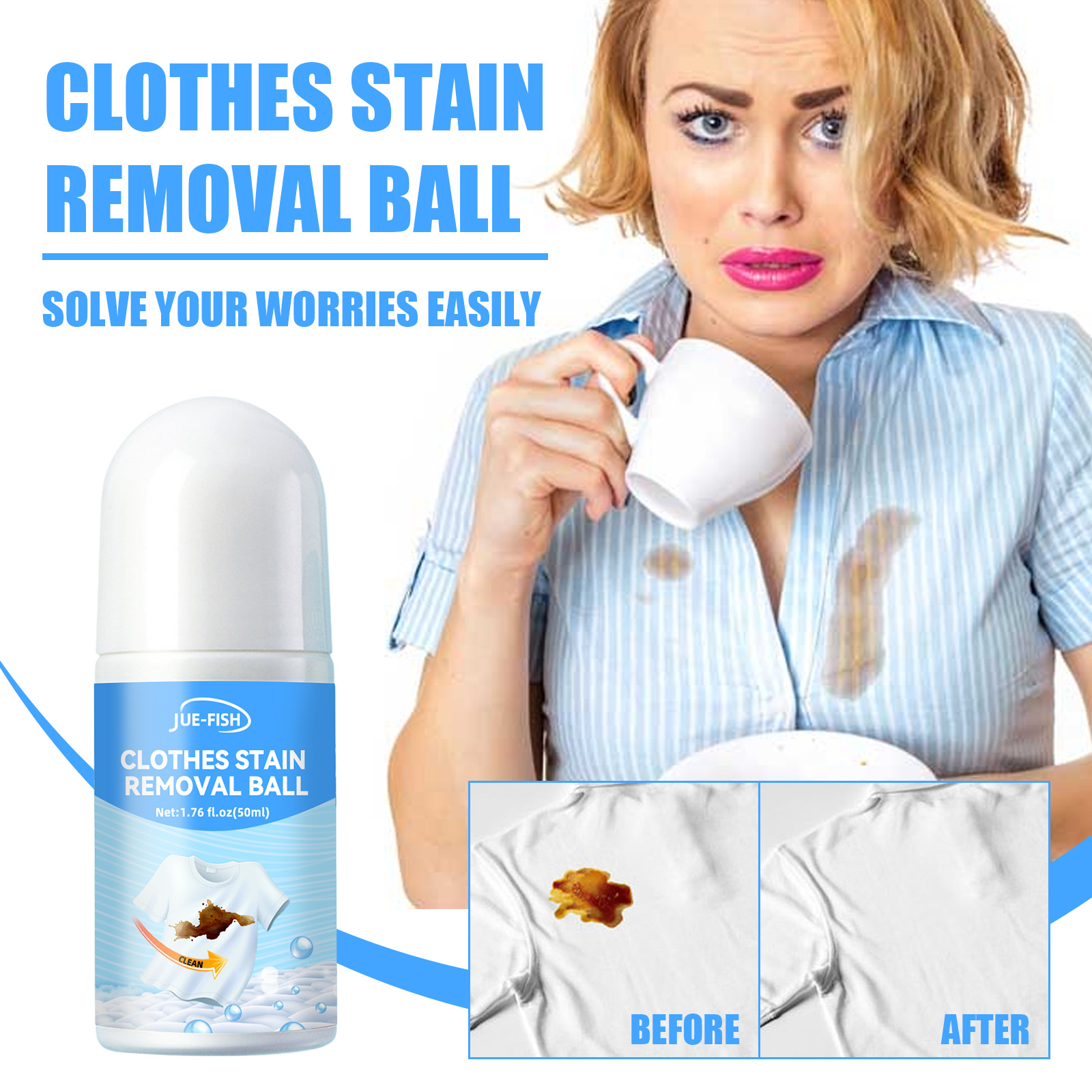 Stain Removal Roller Portable Fast Stain Removing Clear Liquid Safe to Cloth Fabric for Most Cloth Stain 50ml Household Cleaning