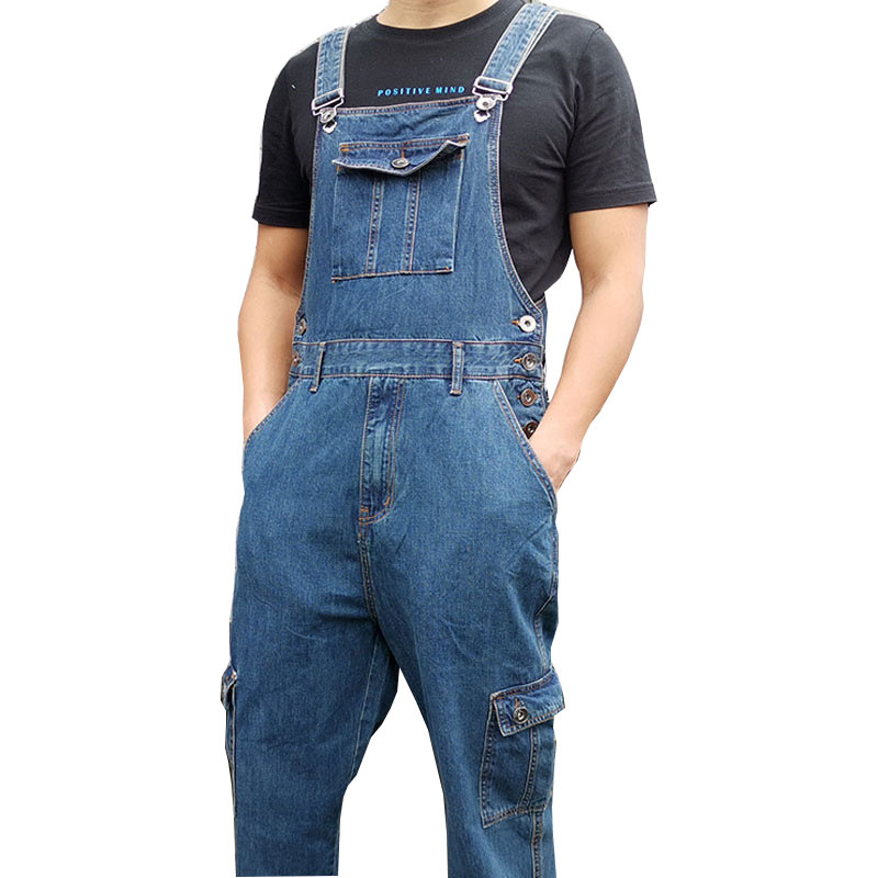 Men's Denim Overalls Men's Overalls Jumpsuit Large Size Strap Straight Blue Jeans With 7 Pockets More sizes 30-48 50