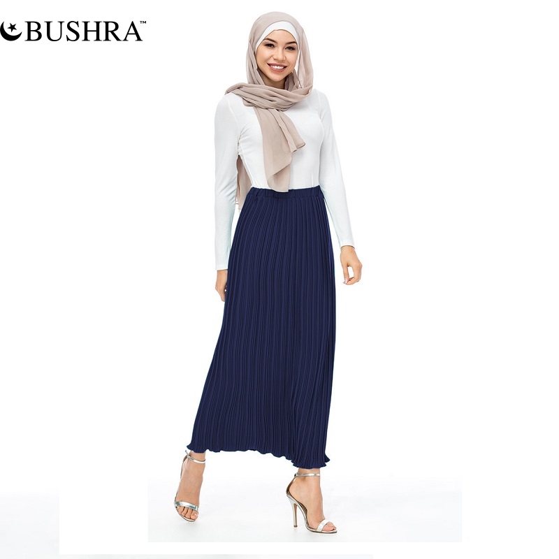 Bushra Women's Pleated Skirts Chiffon Long Skirt Princess Elegant Muslim Turkish Dubai  Bottoms Abaya Islamic Clothing