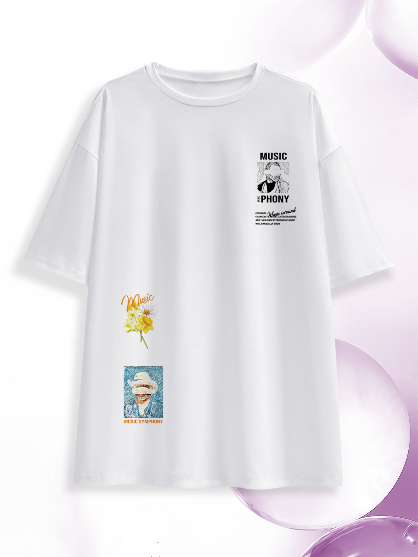 CAKULO Van Gogh Graphic Tee Art Sunflower  Arrival Women Clothing Round Neck Short Sleeve White Summer T-shirts