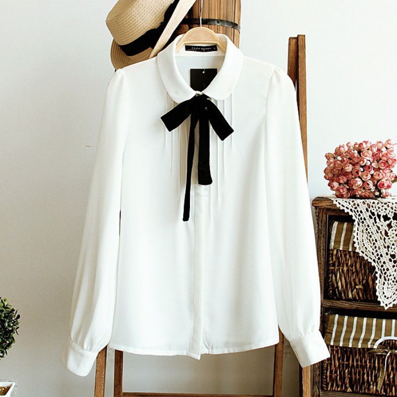  Female Elegant Bow Tie White Blouses Chiffon Collar Casual Shirt Office Ladies Blouse Summer Blouses for Women