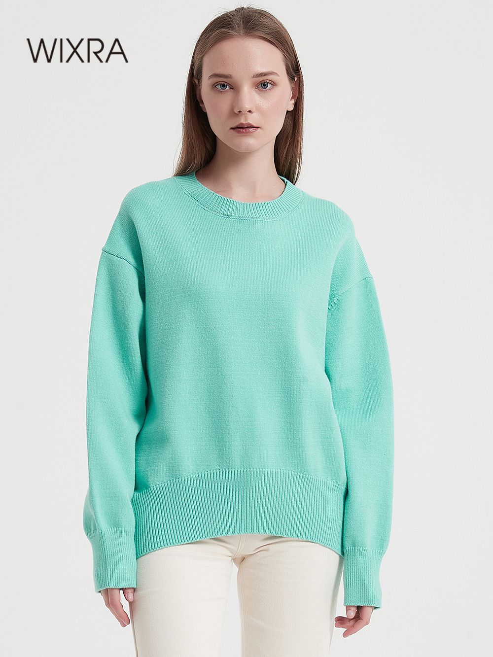 Wixra Knit Sweater And Jumper O Neck Tops Pullovers Casual Hight Street Women Long Sleeve All-Match Loose Sweater