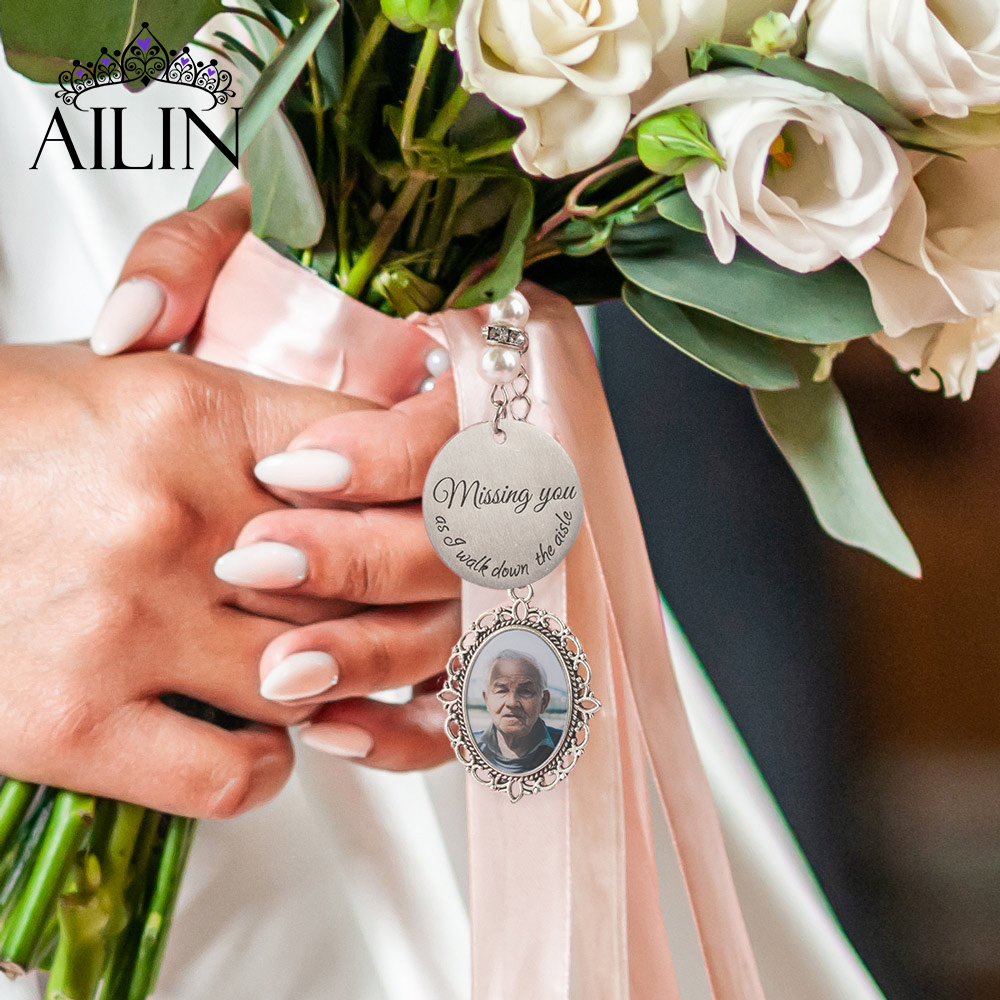 AILIN Dropshipping Customized Bridal Bouquet Po Charm Memorial Stainless Steel Charms Wedding Keepsake Bouquets Jewelry Gifts