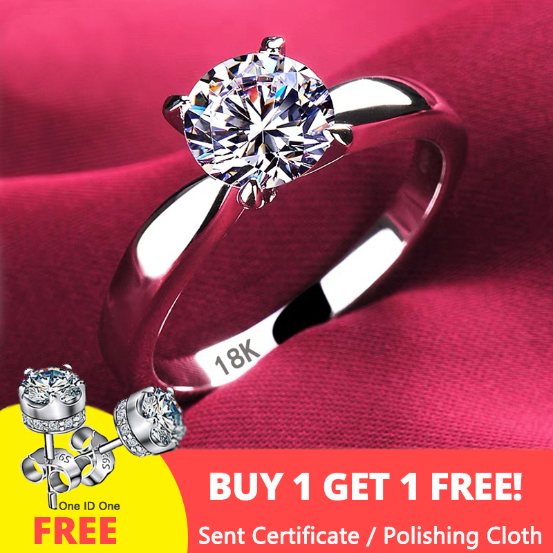 Never Fade  Original Rings For Women Engagement Gift Proposal Jewelry Bride Wedding Bands Allergy Free (Sent Earrings)