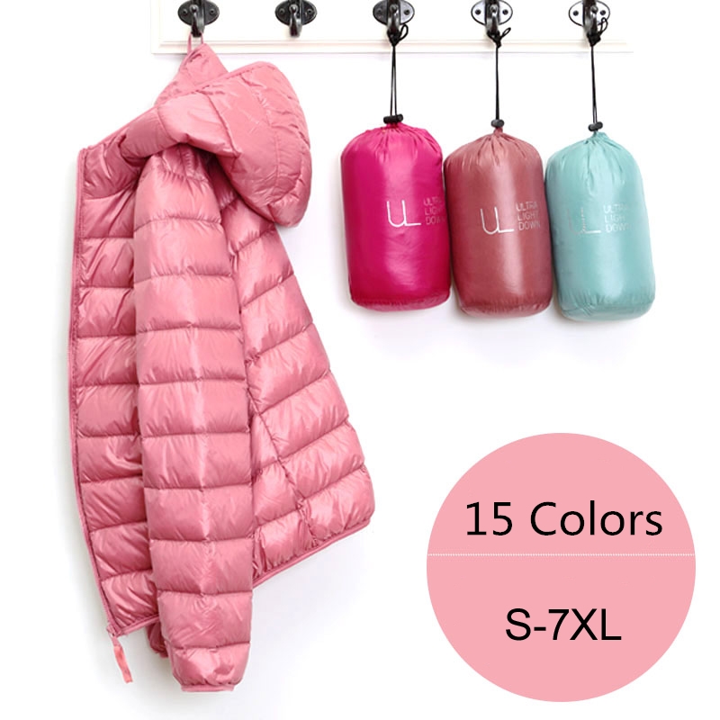 Women Down Jacket 15 Colors Plus Size 5XL 6XL 7XL  Spring Autumn Women Ultra Lightweight Packable Hooded Down Jacket
