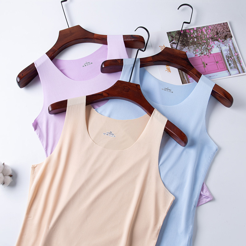 M-4XL Summer Ice Silk Sleeveless Women Underwear Vest Sexy Vest Tank Tops Female T-shirt Bottoming Shirt Seamless Underwear