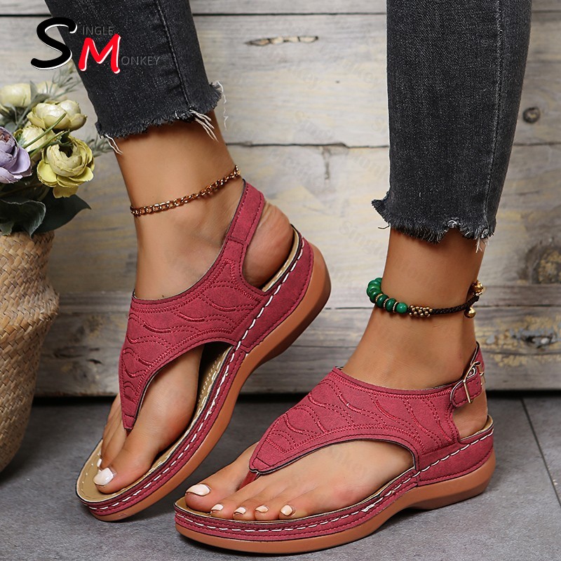 Summer Oxford Women Sandals Flats Slippers Pu Leather Flip Flops Belt Buckle Female Shoes  Rome  Women Slides