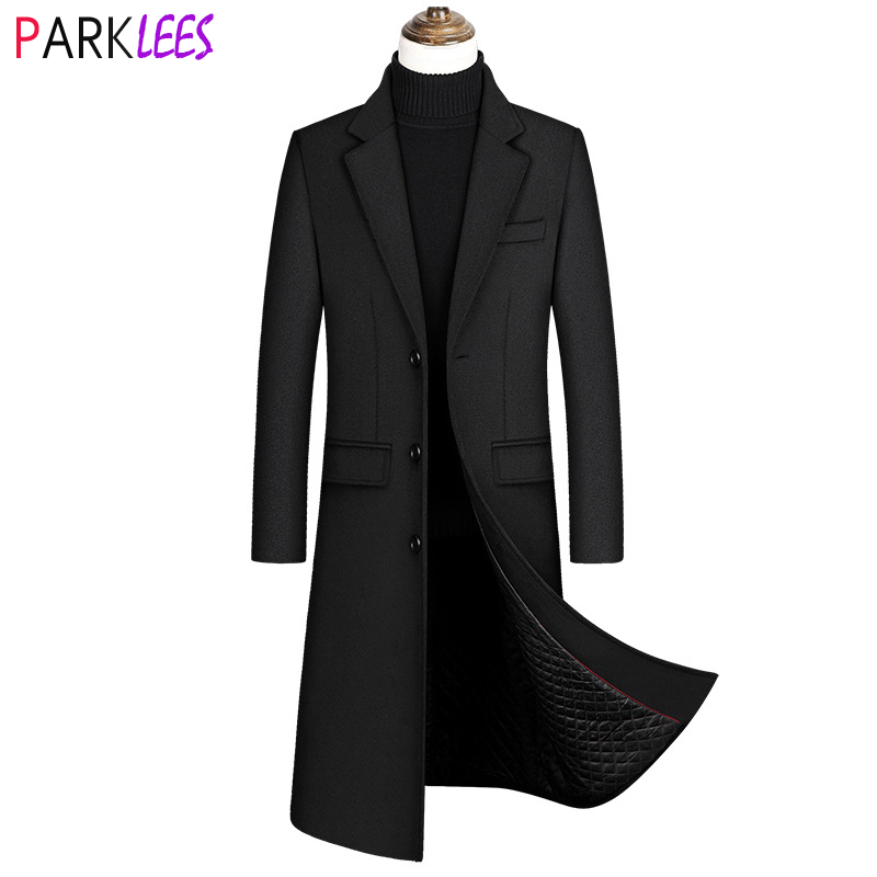  Extra Long Wool Trench Coat Male Winter  Mens Cashmere Coat Slim Fit Woolen Peacoat Windbreaker Manteau Homme 4XL