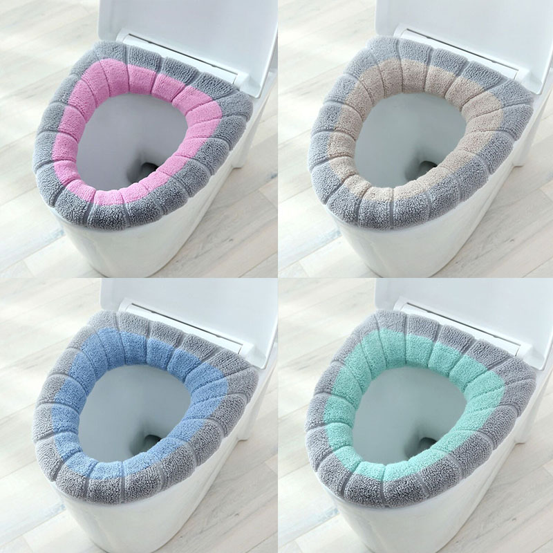 1Pcs Keep Warm Pumpkin Pattern Closestool Mat Double Color Bathroom Accessories Knitting O-shape Home Decor Toilet Seat Cover