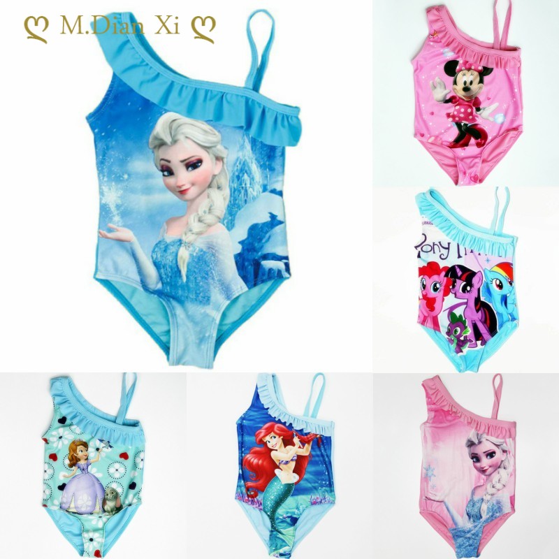 Girl Swimsuit One Piece Swimwear Cute Cartoon Frozen Elsa Minnie Mermaid Sofia Princess Lovely Sport Beach Wear Bath Suit