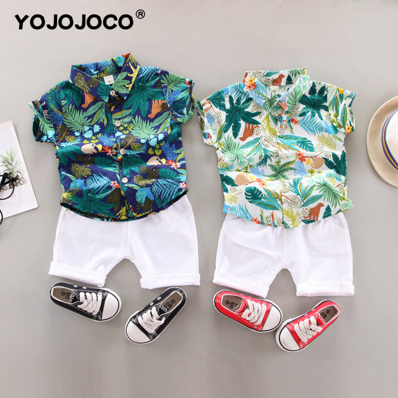Baby Boy Clothes Baby Clothes 0-5 Years Old Summer Short-Sleeved Shorts Suit Baby Printed Shirt Casual Shorts Two-Piece Suit