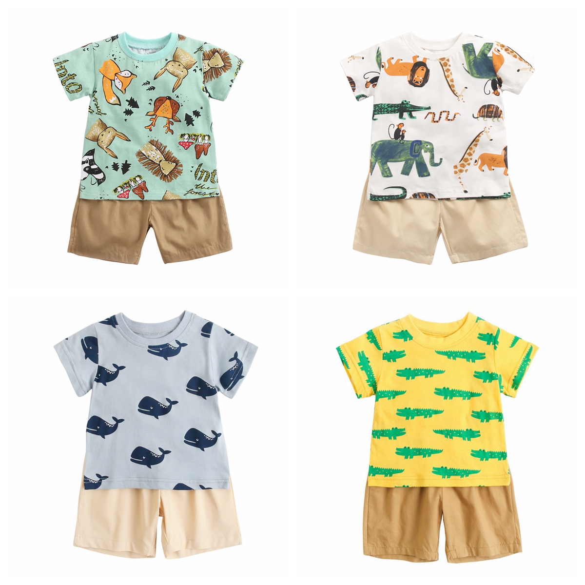 Sanlutoz Cartoon  Clothing Sets Summer Short Sleeve Cotton Baby Tops + Baby Shorts 2Pcs Casual