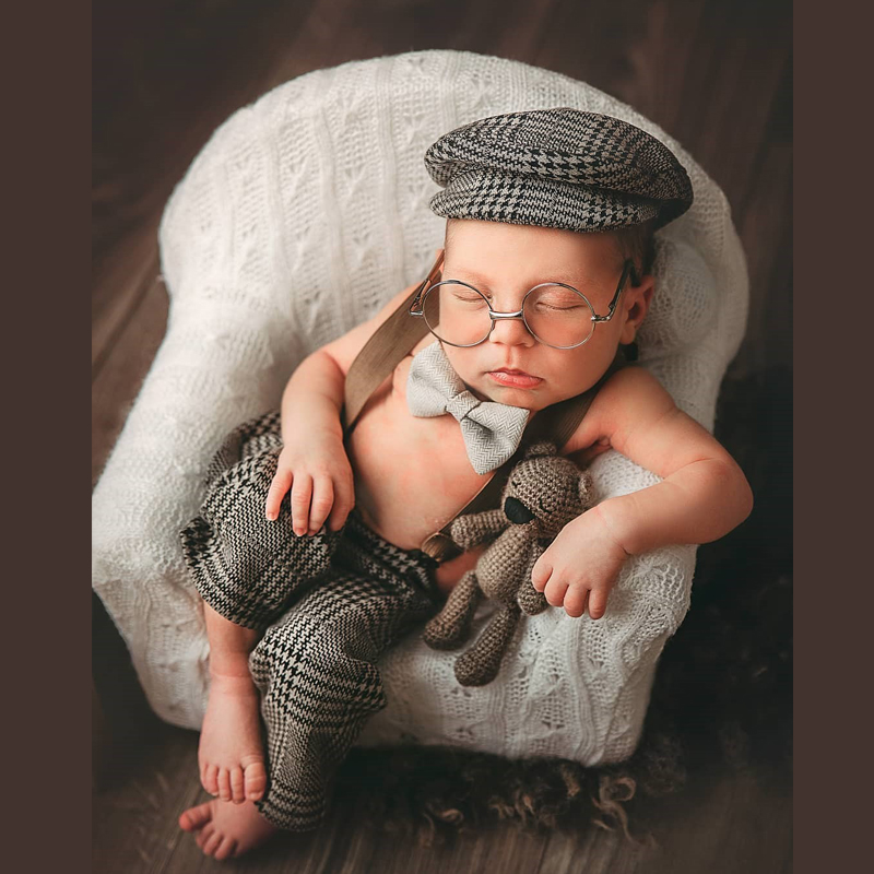 Newborn Clothes Boy Romper Hat Suits Set with Suspenders Baby Pography Prop Sessions Onesie Newborn Po Outfit Flat Cap