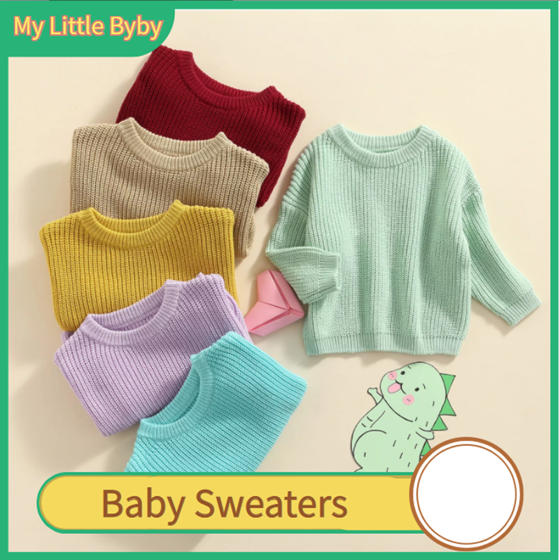 Infant Toddler Baby Girls  Round Neck Sweaters， Winter Warm Long Sleeve Candy Color Knit Pullovers  