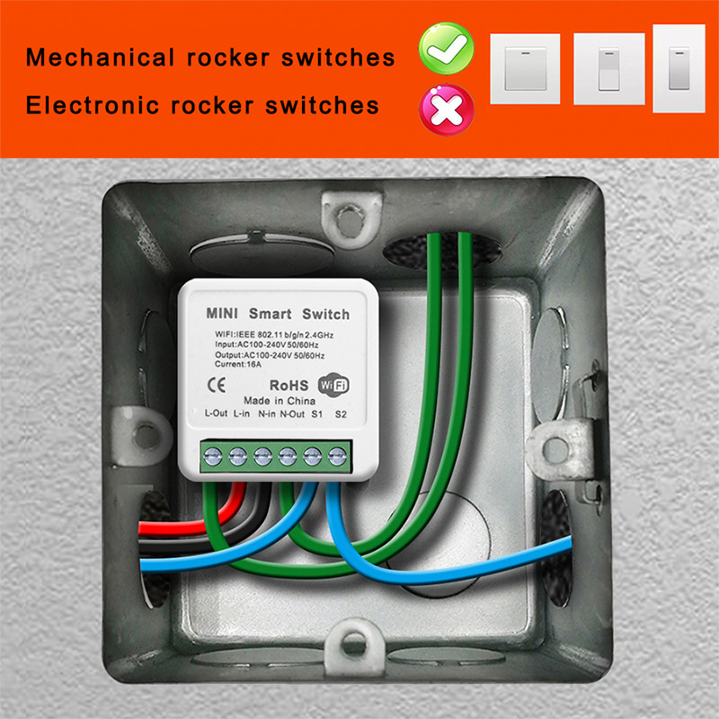 1/2PC Smart Life Domotica Interruptor Inteligente Mini 16A Switch APP Voice Control Dual Control Modification Smart Wifi Switch