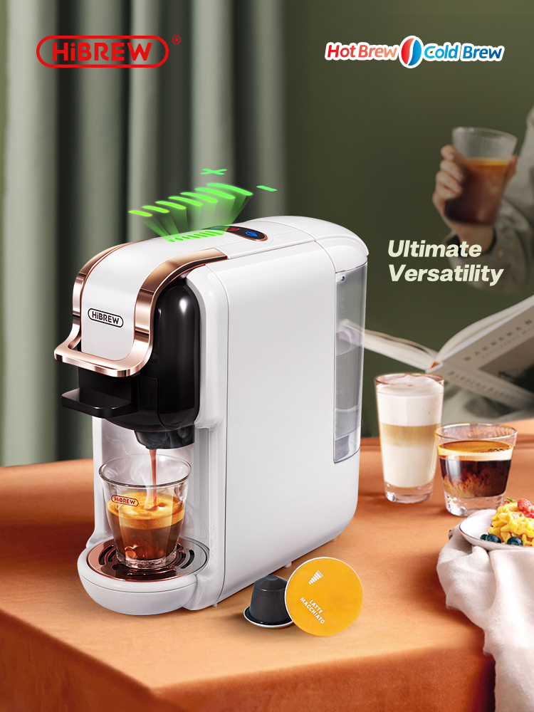 HiBREW Multiple Capsule Coffee Machine， Hot/Cold Dolce Gusto Milk Nespresso Capsule ESE Pod Ground Coffee Cafeteria 19Bar 5 in 1