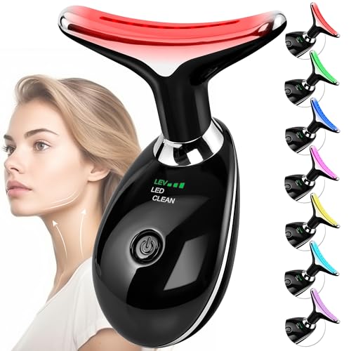 Red-Light-Therapy-for-Face and Neck, Facial Massager for Face and Neck, Face ? culpting Tool with 7 Color, at-Home Face Tool for Skin Care (Black)