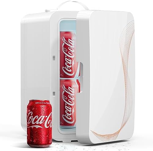 SUAVO Mini Fridge for Bedroom Skincare Fridge 6L/8 Cans Small Refrigerator Compact Refrigerator 110V AC/12V DC Portable Cooler and Warmer for Skin Care Cosmetic Beverages Drinks, Office Dorm and Car