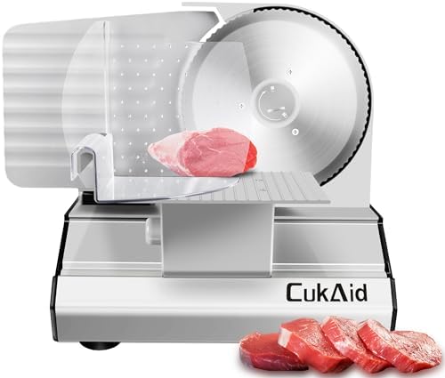 Electric Meat Slicer Machine for Home Use, 200W Deli Food Slicer,Meat Cutter Machine,Aluminum,Dishwasher Safe, Removable Blade & Food Carriage and Pusher, 7/8 Inch Adjustable Thickness