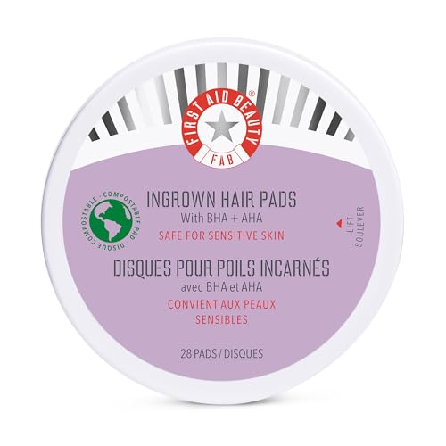 First Aid Beauty - Ingrown Hair Pads with BHA + AHA - Afterhsave Treatment Pads to Help Prevent Razor Bumps for Men & Women - Exfoliate Underarms & Bikini Area - Compostable for Daily Use - 28 Pads