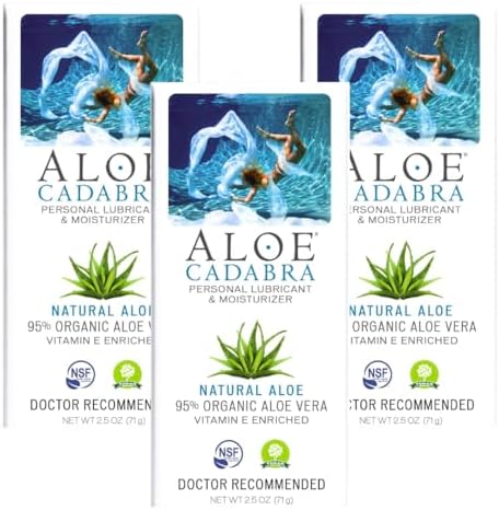 Aloe Cadabra Natural Water Based Personal Lubricant and Vaginal Moisturizer, Organic Aloe Lube, Non-Staining, pH Balanced (Unscented 2.5 Oz, 3 Pack)