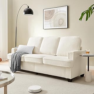 Couches for Living Room, 82” Cozy Teddy Fleece Couch Sofa for Living Room/Bedroom/Office/Apartment, Sofa Bed for Small Spaces, Removable Futon Couch Cover, Easy Assembly, Beige