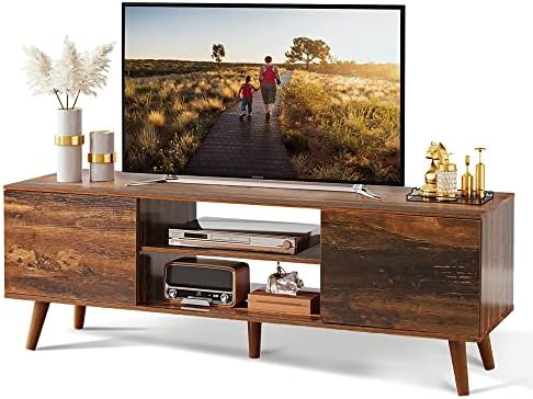WLIVE TV Stand for 55 60 inch TV, Mid Century Modern TV Console, Entertainment Center with Storage for Living Room, Retro Brown