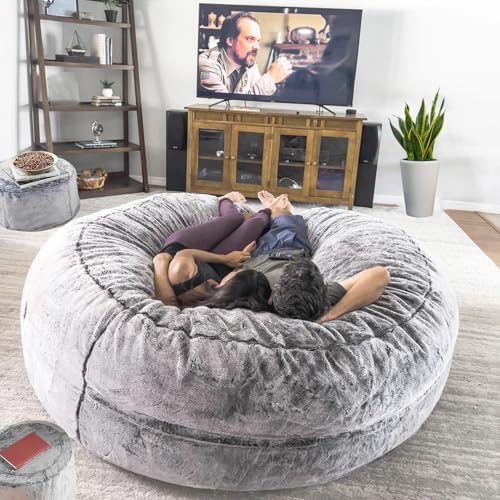 Giant Bean Bag Chair for Adults Cover 5FT Oversize Bedroom Lounge Large Sofa Couch(Cover ONLY,No with Filler)Fluffy round Comfortable Sitting Chair for 2 Seater or 4 Seater Fun Chair Light Grey