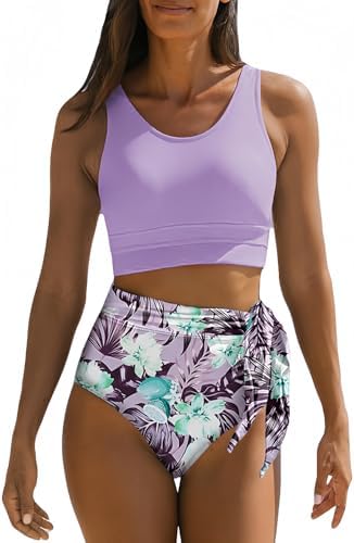Dokotoo Womens 2 Piece Swimsuit Scoop Neck Sleeveless 2025 Tummy Control Tie Knot Bathing Suits