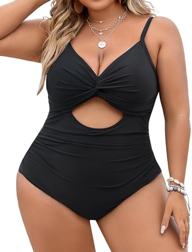 Blooming Jelly Womens Plus Size Bathing Suit Tummy Control One Piece Swimsuit Twist Front Ruched Swimwear