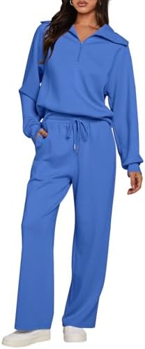MEROKEETY Women's 2 Piece Outfits 2024 Long Sleeve Half Zip Sweatshirt Wide Leg Sweatpants Lounge Sets