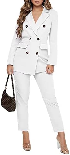 Women Double Breasted Blazer Set Formal 2 Piece Pants Outfits Long Sleeve Bussines Suit Set for Work Office