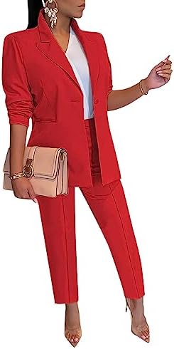 Tcremisa Women's 2 Piece Pants Suit Long Sleeve Button Blazer and Pencil Pant Set Casual Office Business Outfits