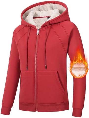 MoFiz Women's Fleece Zip Up Hoodie Warm and Cozy Sherpa Lined Sweatshirt Winter Hoodie Jackets for Women with Pockets