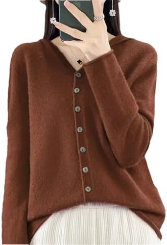 Women 100 Percent Merino Wool Hooded Sweater Cashmere Cardigan Hoodies Knitwear Basic Clothing Tops