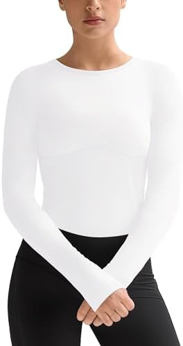 Womens Long Sleeve Workout Tops Slim-Fit Yoga Top Quick Dry Running Athletic Shirt High Stretch