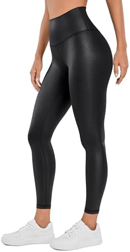 CRZ YOGA Butterluxe Matte Faux Leather Leggings for Women 25" - High Waisted Stretch Ankle Leather Pants Pleather Tights
