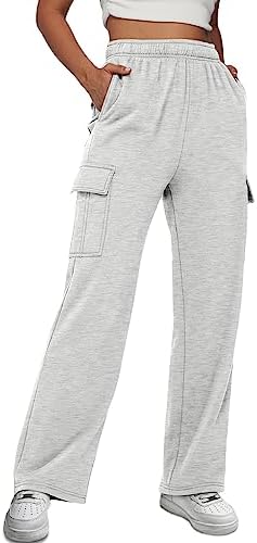Trendy Queen Womens Cargo Sweatpants Wide Leg Baggy Fleece High Waisted Sweats Pants Winter Clothes with Pockets