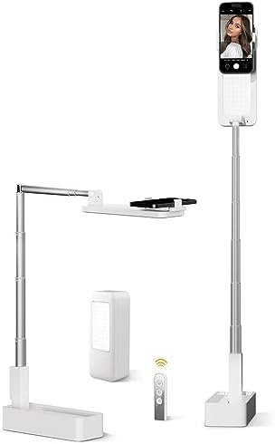Phone Stand for Recording,with LED Light,Selfie Stand,Portable Extendable Phone Stand,for 3.5-6.7" Phone,360° Rotate, Adjustable,Overhead Phone Mount,Wireless, Rechargeable, Live Stream