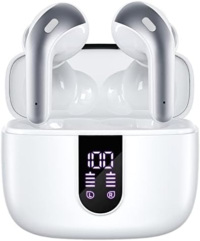 TAGRY Bluetooth Headphones True Wireless Earbuds 60H Playback LED Power Display Earphones with Wireless Charging Case IPX5 Waterproof in-Ear Earbuds with Mic for TV Smart Phone Laptop Computer Sports