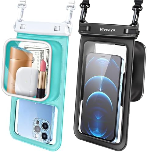 Niveaya [Floatable] Floating Waterproof Phone Pouch 2 Pack-Up to 8.5", Large Space Adjustable Neck Lanyard Waterproof Phone Case, Phone Dry Bags for Vacation Beach Pool Kayak Cruise Travel Essentials