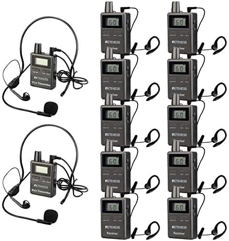 Retekess TT105 Two Way Tour Guide Headsets, Church Translation Equipment, Two Transmitters Communicate Two-Way, Assistive Listening System for Training (2 Transmitters10 Receivers)