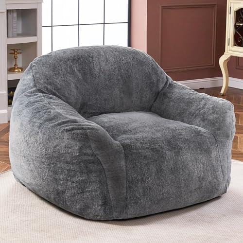 Homguava Giant Bean Bag Chair,Bean Bag Sofa Chair with Armrests, Bean Bag Couch Stuffed High-Density Foam, Plush Lazy Sofa Comfy Chair,Large BeanBag Chair for Adults in Livingroom,Bedroom (Grey)