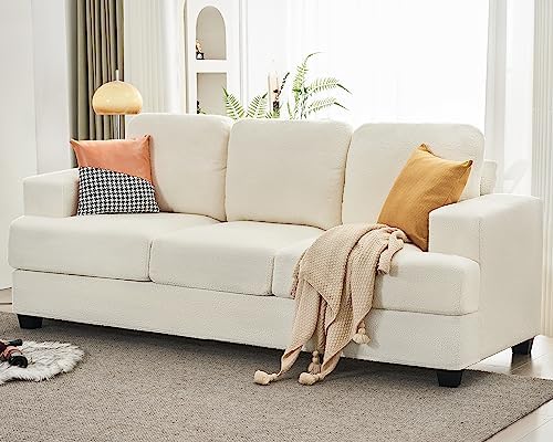 VanAcc 89 Inch Sofa, Comfy Sofa Couch with Extra Deep Seats, 3 Seater Sofa- Modern Sofa, Couch for Living Room Apartment Lounge, Offwhite Bouclé
