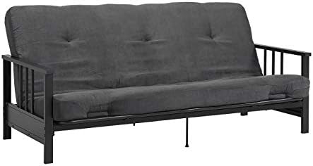 DHP Harlow Futon Set with Metal Bed Frame and 6" Mattress, Full, Gray